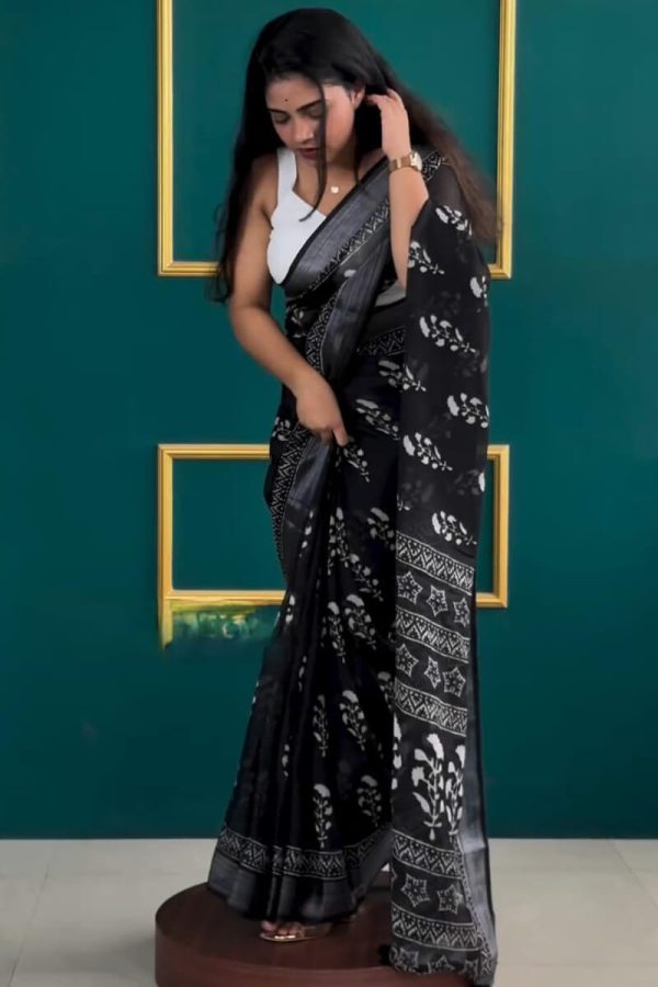 Flattering 1-Minute Ready To Wear Black Cotton Saree