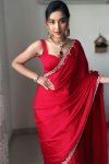 Outstanding 1-Minute Ready To Wear Red Satin Silk Saree