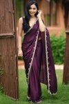 Prominent 1-Minute Ready To Wear Wine Satin Silk Saree