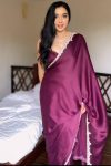 Prominent 1-Minute Ready To Wear Wine Satin Silk Saree