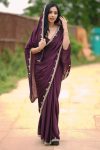 Prominent 1-Minute Ready To Wear Wine Satin Silk Saree