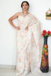 Lovely 1-Minute Ready To Wear Beige Printed Satin Silk Saree