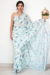 Gratifying 1-Minute Ready To Wear Light Sea Green Printed Satin Silk Saree