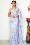 Jazzy 1-Minute Ready To Wear Sky Printed Satin Silk Saree