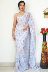 Jazzy 1-Minute Ready To Wear Sky Printed Satin Silk Saree