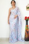 Jazzy 1-Minute Ready To Wear Sky Printed Satin Silk Saree