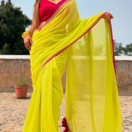 Flameboyant 1-Minute Ready To Wear Yellow Nylon Silk Saree