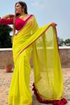 Flameboyant 1-Minute Ready To Wear Yellow Nylon Silk Saree