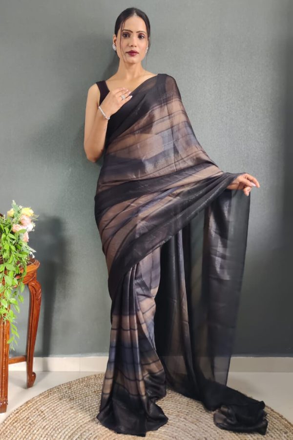 Appealing 1-Minute Ready To Wear Black Nylon Silk Saree