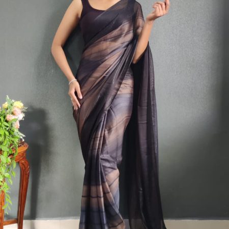 Appealing 1-Minute Ready To Wear Black Nylon Silk Saree