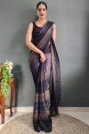 Appealing 1-Minute Ready To Wear Black Nylon Silk Saree