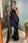 Appealing 1-Minute Ready To Wear Black Nylon Silk Saree