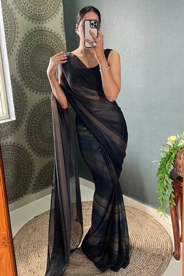 Appealing 1-Minute Ready To Wear Black Nylon Silk Saree