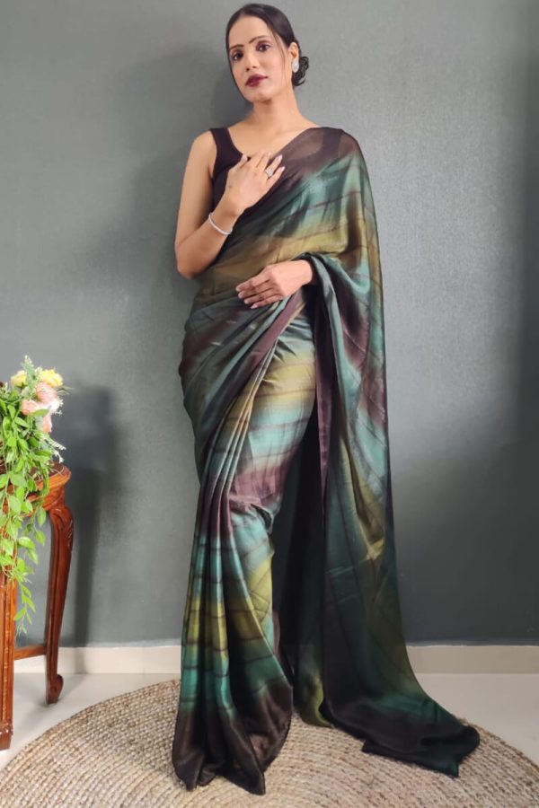 Unique 1-Minute Ready To Wear Dark Green Nylon Silk Saree