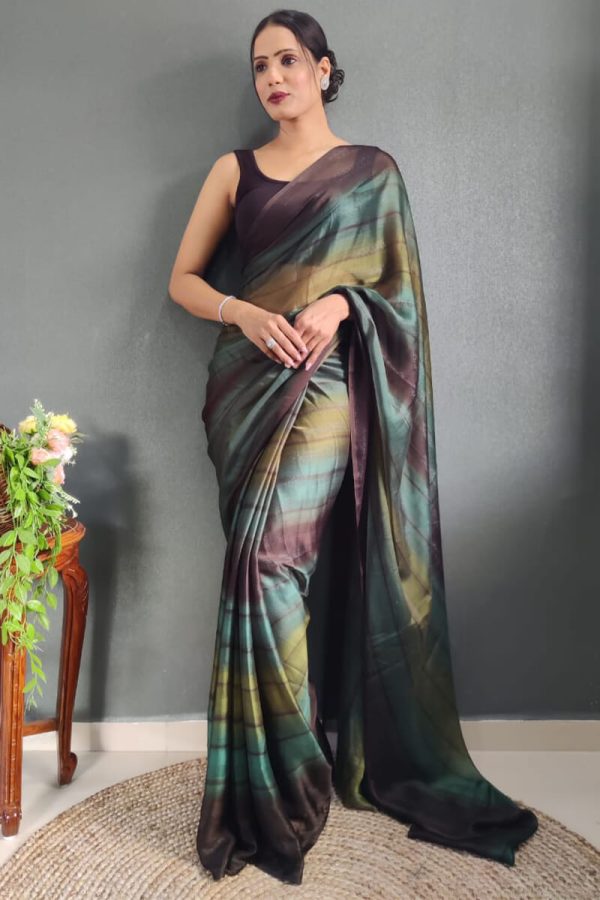 Unique 1-Minute Ready To Wear Dark Green Nylon Silk Saree