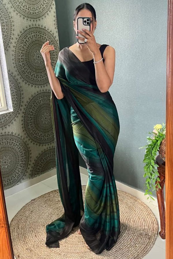 Unique 1-Minute Ready To Wear Dark Green Nylon Silk Saree