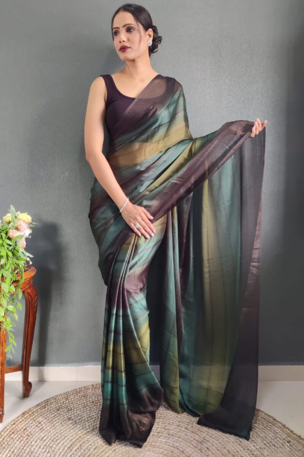 Unique 1-Minute Ready To Wear Dark Green Nylon Silk Saree