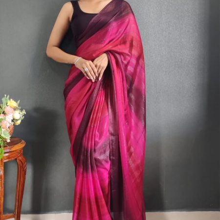 Demanding 1-Minute Ready To Wear Dark Pink Nylon Silk Saree