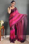 Demanding 1-Minute Ready To Wear Dark Pink Nylon Silk Saree