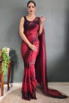 Prettiest 1-Minute Ready To Wear Maroon Nylon Silk Saree