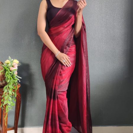 Prettiest 1-Minute Ready To Wear Maroon Nylon Silk Saree