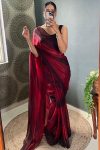 Prettiest 1-Minute Ready To Wear Maroon Nylon Silk Saree