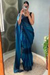 Engaging 1-Minute Ready To Wear Navy Blue Nylon Silk Saree