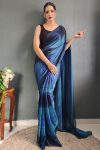 Engaging 1-Minute Ready To Wear Navy Blue Nylon Silk Saree