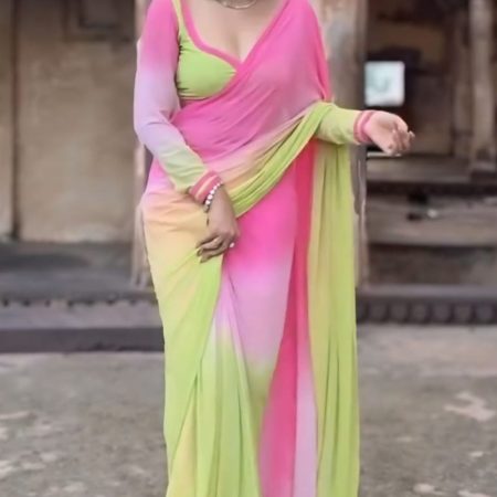 Lassitude 1-Minute Ready To Wear Pink and Perrot Georgette Saree