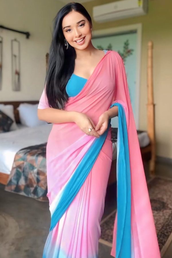 Scintilla 1-Minute Ready To Wear Pink and Sky Georgette Saree