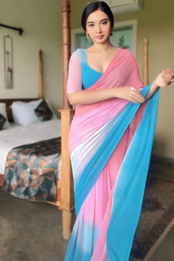 Scintilla 1-Minute Ready To Wear Pink and Sky Georgette Saree