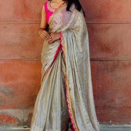 Precious Beige Tissue Silk Saree With Beautiful Blouse Piece