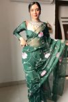 Flaunt 1-Minute Ready To Wear Dark Green Organza Silk Saree