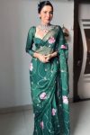 Flaunt 1-Minute Ready To Wear Dark Green Organza Silk Saree