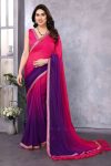 Gleaming 1-Minute Ready To Wear Dark Pink and Purple Georgette Saree