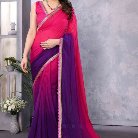 Gleaming 1-Minute Ready To Wear Dark Pink and Purple Georgette Saree