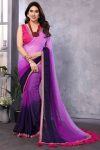 Pretty 1-Minute Ready To Wear Lavender and Blue Georgette Saree