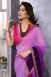 Pretty 1-Minute Ready To Wear Lavender and Blue Georgette Saree