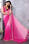 Marvellous 1-Minute Ready To Wear Pink Georgette Saree