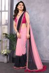 Sensational 1-Minute Ready To Wear Pink and Black Georgette Saree