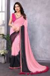 Sensational 1-Minute Ready To Wear Pink and Black Georgette Saree