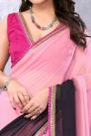 Sensational 1-Minute Ready To Wear Pink and Black Georgette Saree