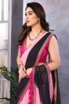 Sensational 1-Minute Ready To Wear Pink and Black Georgette Saree