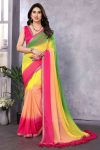 Unique 1-Minute Ready To Wear Pink and Green Georgette Saree