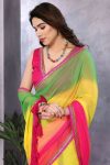 Unique 1-Minute Ready To Wear Pink and Green Georgette Saree