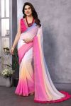 Mesmerising 1-Minute Ready To Wear Pink and Sky Georgette Saree