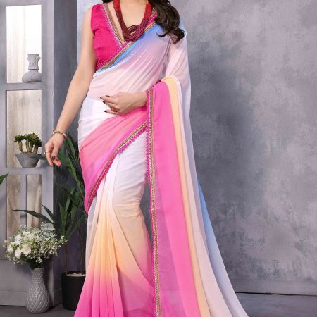 Mesmerising 1-Minute Ready To Wear Pink and Sky Georgette Saree