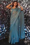 Eye-catching Firozi Fancy Silk Saree With Stitched Blouse Piece