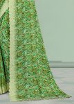 Silk Georgette Green Saree with Abstract Prints and Intricate Cutwork Embroidery Border