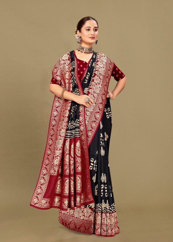 Stunning Black Pure Georgette Saree with Batik Pattern, Zari Woven Border, and Butta Motifs